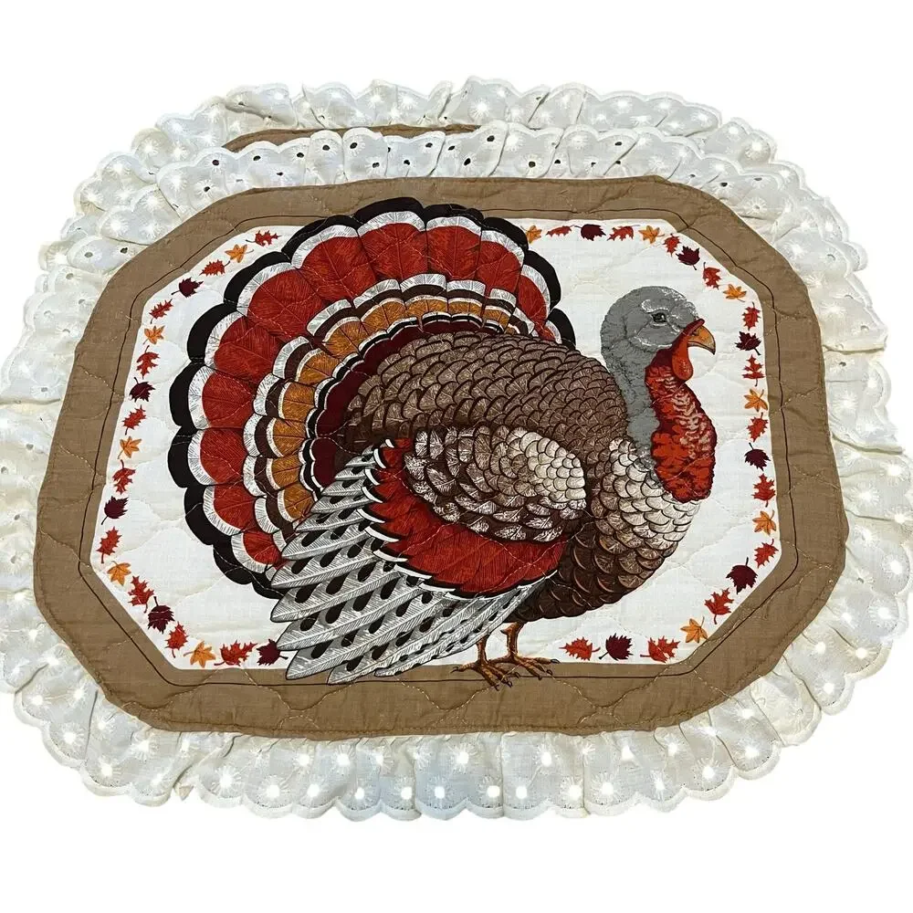 Vintage Quilted Turkey Thanksgiving Placements Set of 2
